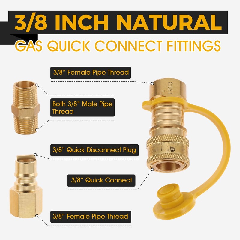 3/8 Inch Natural Gas Quick Connect Fittings Kit, LP Propane