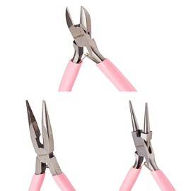 SUNNYCLUE Jewelry Pliers Tool Set, Professional Precision Pliers for DIY Jewellery Making - Side Cutters, Long Chain, Needle-Nose Pliers with Cutter, Round Nose Pliers,Pink