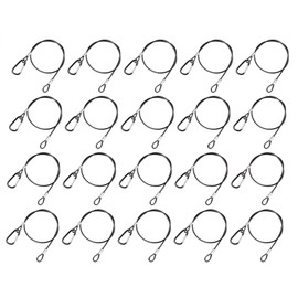 TSSS Pack of 20 Black Safety Stainless Steel Rope Knitted Steel Cable with Carabiner Hooks and Loops End Safety Cables, 52 cm, Diameter 2 mm/10 kg