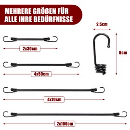 TaoTazon Bungee Cord with Hooks, Expander with Hooks, Pack of 12, Various Universal Sizes, Luggage Straps with Hooks, Extra Strong Tie Down Straps with Hooks for Tarps, Bicycles, Motorcycles, Car