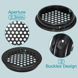NIDETION Black Soffit Vents 29mm / 1.14” Stainless Steel Circular Round Mesh Hole Air Vents for Kitchen Bathroom Cabinet Wardrobe (Flat, 20Pcs)