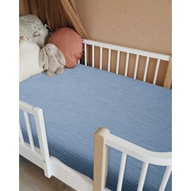 Crib Sheets for Boys Girl, Fitted Baby Toddler Bed Sheets 28" x 52", Neutral Muslin Cotton Crib Mattress Bedding Soft and Breathable Comfort (Crib Sheet,Costume Blue)