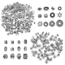 HAIKING Alloy Beads Spacer, 100 Grams Tibetan Silver Spacer Beads for DIY Necklace, Bracelets (Silver)