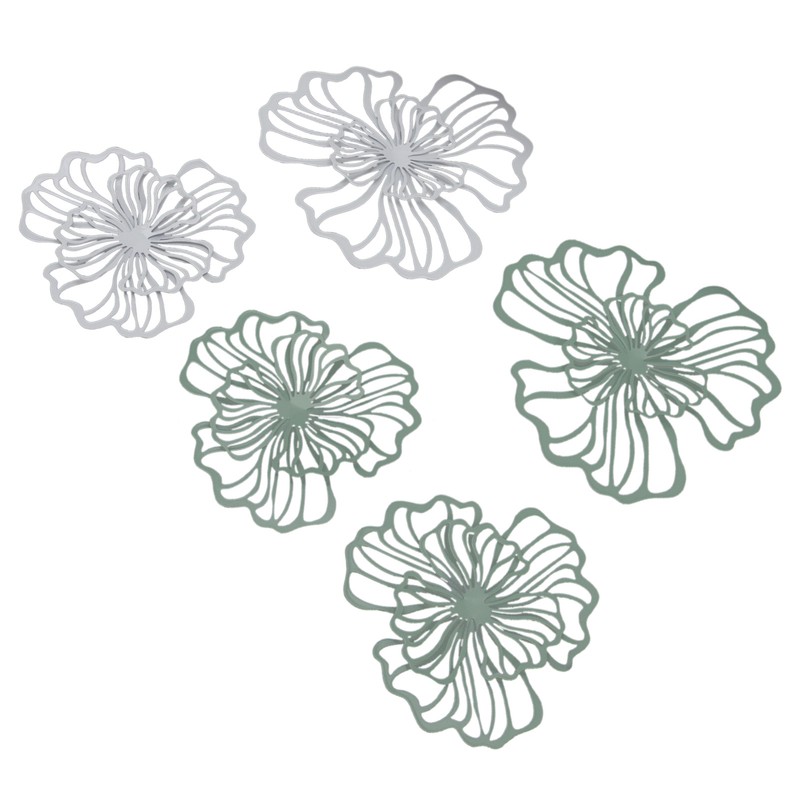 5PCS Metal Flower Wall Decor Iron Wall Art White Green