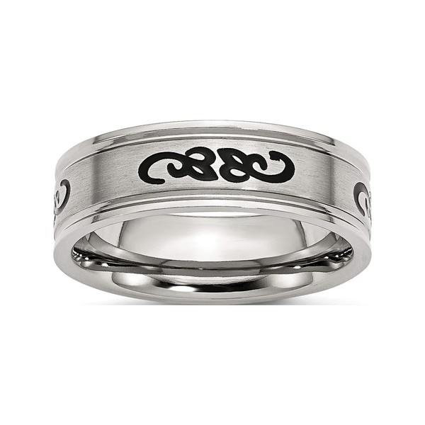 Chisel Stainless Steel Black Rubber 7mm Ridged Edge Brushed Band