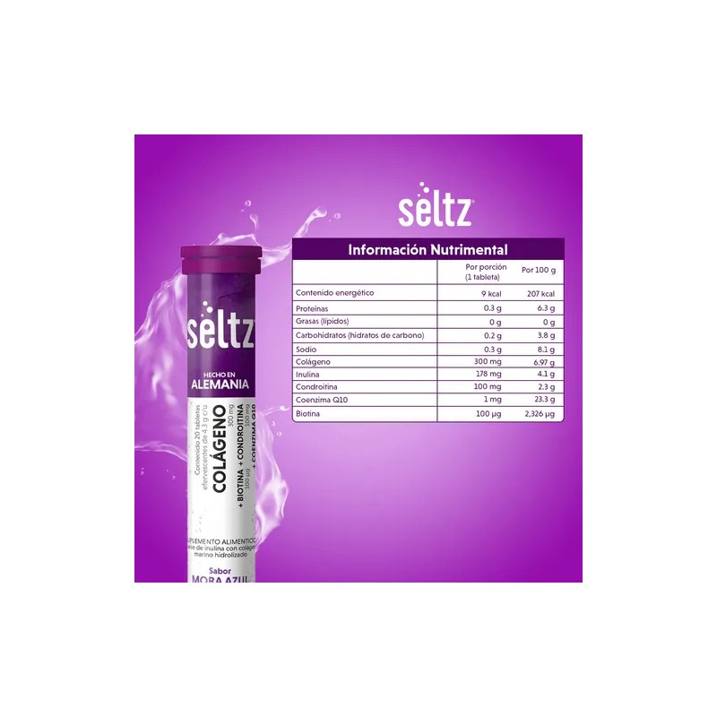 Colágeno Coq10 Biotina 3 Pack Seltz Tabs Efervescentes Sabor Mora