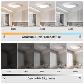 queffigle 23cm LED Ceiling Light 24w 2664LM Dimmable 3000-6500K with Remote Control Modern Flush Mount Lighting Fixture Ceiling Lamp IP44 Waterproof for Bedroom, Living Room, Kitchen