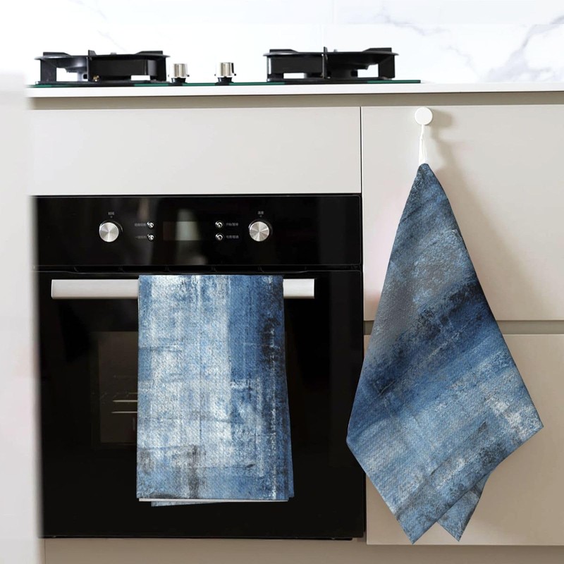 MATEKULI Navy Blue Abstract Kitchen Towels Dish Cloths,2 Pack Absorbent