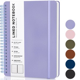 Lined Spiral Journal Notebook, A5 Hardcover Leather Notebook for Work, 5.7''×8.2'', 100GSM Thick Paper Spiral Bound Journaling Notebooks for Women & Men Office School Note Taking Business, Purple