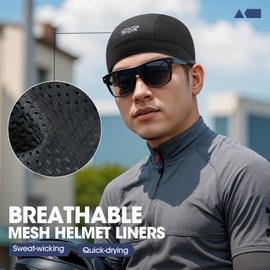 SUNMECI 2 Pcs Cooling Skull Cap for Men Cycling Motorcycle Helmet Hard Hat Liner for Running,Gym,Work, Black+blue, One Size