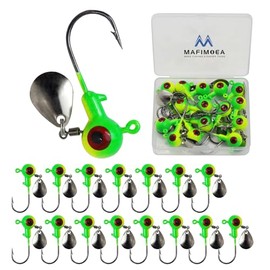 15/20/30Pcs Underspin Jig Heads with Spinner Fishing Jig Heads Hooks Set Crappie Jigs Fishing Jig Hooks Assortment Saltwater Freshwater Bass Crappie Trout Glow in The Dark…