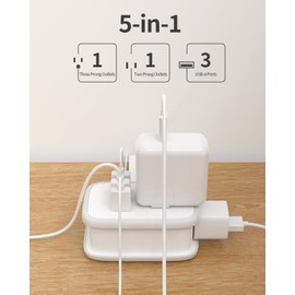 Travel Power Strip with USB 2 Pack, NTONPOWER 2 Widely Outlets 3 USB with 3Ft Short Extension Cord Flat Plug, Small Portable Desktop Charging Station for Cruise Ship Home Office Accessories, White