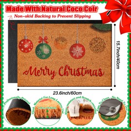 Ceenna Merry Christmas Coir Door Mats Christmas Ball Doormat Xmas Non Slip Floor Mats Christmas Indoor Entrance Door Mat Christmas Porch Front Decor, 24 x 16 Inch