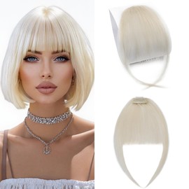 TESS 100% Real Human Hair Clip in Fringe Hairpiece Fashion Air Bangs Extensions for Women UK Daily Wear #60 Platinum Blonde