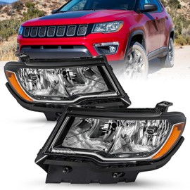 TUSDAR Fits for 2017-2021 Jeep Compass Headlight Assembly OE Headlamp Chrome Housing,Driver and Passenger Side