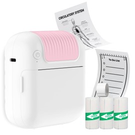WangMo Mini Sticker Printer with 4 Rolls Paper，Bluetooth Thermal Printer, Portable Printer for iPhone，Sticker Maker Machine for Study Graphics, Photos,DIY, Note-Taking (Pink)