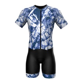 Sparx Mens Elite Aerosuit Triathlon Suit Mens Short Sleeve Tri Suit Skinsuit (Tie&Dye Blue, 2XL)