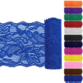 Keadic 12 Pieces 3.15 Inch Wide 5 Yards Long Lace Elastic Trim Elastic Lace Fabric Stretch Elastic Lace Sewing Lace Trim Elastic Lace Ribbon Floral Pattern for Sewing Crafts DIY (Blue)