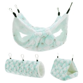 RENEWREVITAL Ferret Hammock, Small Pet Cage Accessories, Ferret Bed, Pet Cage Hammock Hanging Tunnel and Bed Hideout Set for Hamster Squirrel Rabbit, Green, 3Pcs