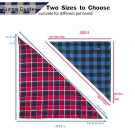 Adjustable Plaid Dog Bandanas,1PC Soft Washable Cotton Triangle Bib Kerchief Scarfs for Small Medium Large Dogs and Cats (Red&Blue, Small)