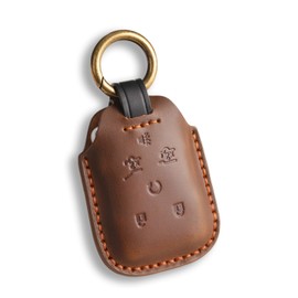 Rulansda for Chevy Key Fob Cover Compatible with Chevy Silverado 1500 2500 HD 3500 HD Suburban Tahoe Yukon Yukon XL GMC Terrain 6 Button Smart Leather Car Key Case Shell Chain Accessories/Brown