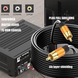 YOTETION Digital Coaxial 80FT Audio Cable,1RCA Male to 1RCA Male Subwoofer Cable RCA Video Cable for Subwoofer, Home Theater, Video/Audio Subwoofer Rear View Parking Camera