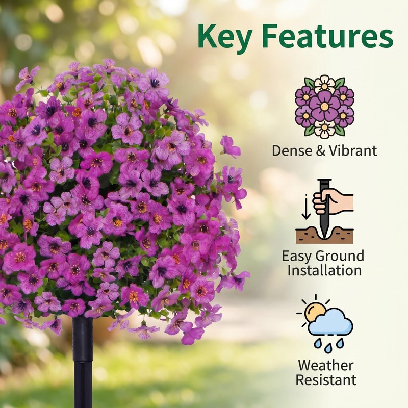 2 Pcs Violet Artificial Flowers for Outdoor, Purple Decorative Faux