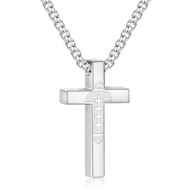P.BLAKE Football Cross Necklace for Boys Men, Stainless Steel Silver Pendant Chain Christian Baptism First Communion Confirmation Accessories Jewelry Gifts For Teen Boys Ages Kids（18in）