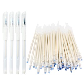 Joyvistalen Heat Erasable Fabric Marking Pens for Sewing & Quilting | 4 White Pens + 50 White Refills | Disappearing Ink for Precise Marking, Sewing Supplies, Embroidery, DIY | Extra High Capacity