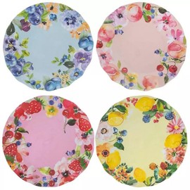 Floral Fruit Spring Summer Melamine Plates Small or Large - Dinnerware Set - Party Serving Dish 4 pc (dinner, floral fruit)