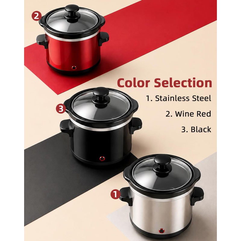 0.65Qt Mini Slow Cooker Ceramic Pot Support Dishwasher Safe, Black