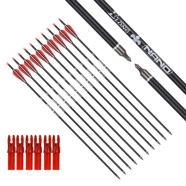 Carbon Arrow Hunting Target Practice Arrows 26 28 30 Inch with Removable Tips for Compound & Recurve Bow Spine 500