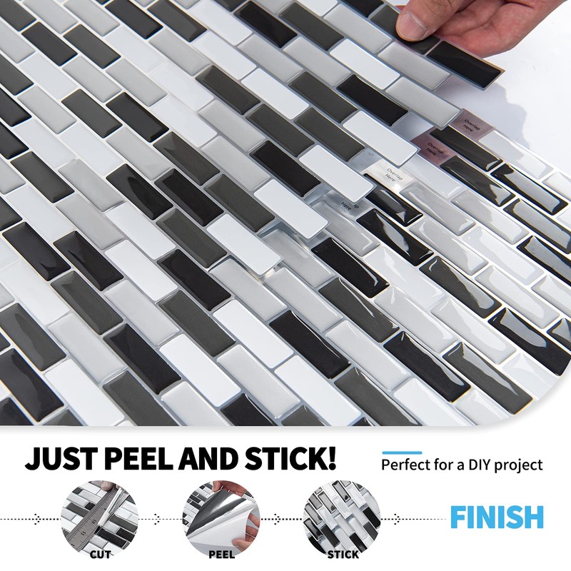 Art3d Peel and Stick Wall Tile for Kitchen/Bathroom Backsplash, 12"x12",