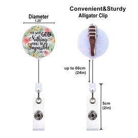 Yiwaso Badge Reel, Retractable ID Card Badge Holder with Alligator Clip, Name Nurse Decorative Badge Reel Clip on Card Holders (3 Packfor with God Nothing Shall Be Impossible)