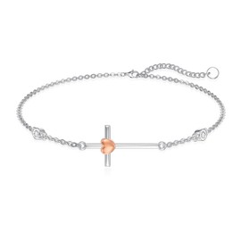 VONALA Cross Bracelet Sterling Silver Cross Link Chain Heart Bracelets Adjustable Religious Christian Believe Jewelry Gifts for Women