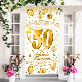 50th Golden Wedding Banner, 90 x 180 cm 50th Anniversary Wedding Anniversary Party Decoration Banner, Gold Wedding Decoration, Garden Banner for Golden Wedding for Outdoor Decoration