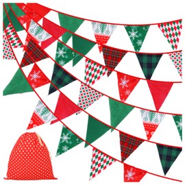 Tatuo 40 Feet Graduation Fabric Pennants Bunting Banner Triangle Flag Garland Vintage Bunting 42 Pcs Floral Triangle Flags Cloth Garland for Birthday Graduation Party Decoration (Red, Green, White)