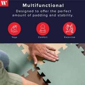 We Sell Mats 3/8" Thick Multipurpose EVA Foam Exercise Floor Mat, 12"x12" Interlocking Kid-Friendly Tiles, Anti-Fatigue for Home, Gym, Playpens, Classrooms