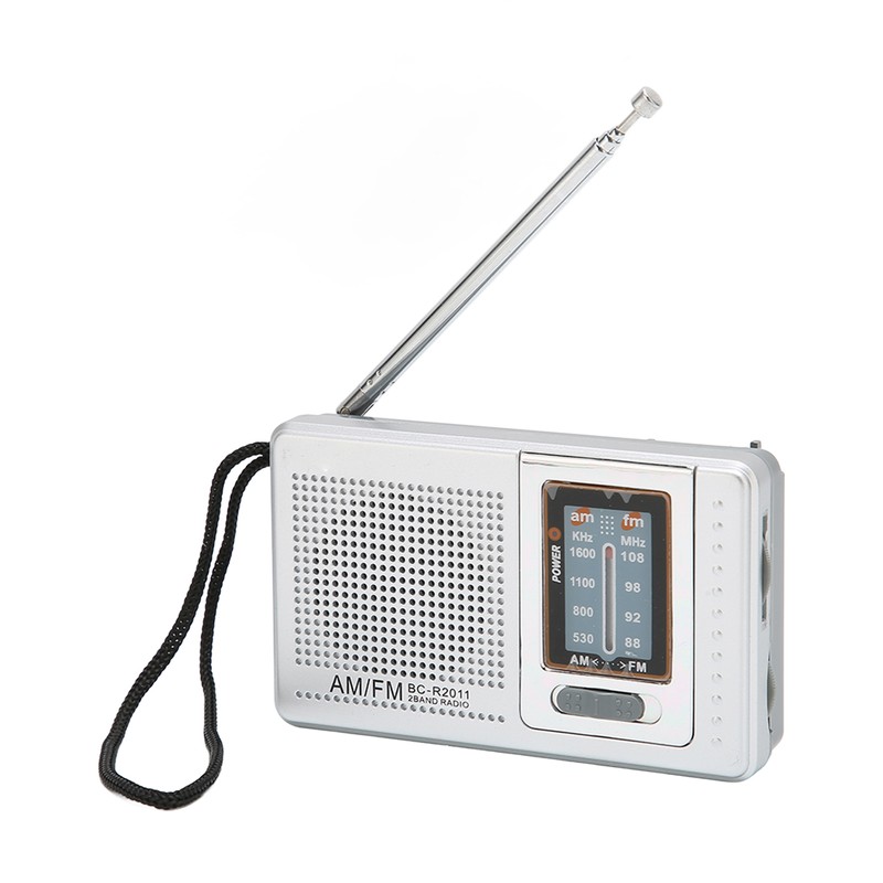 Portable Pocket Radio AM/FM Classic Elegant Design Silver Grey Battery