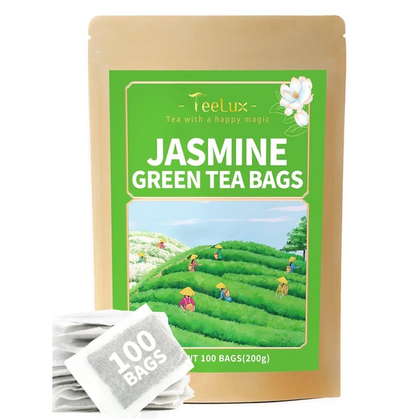 TeeLux Jasmine Green Tea Bags, Pack of 100, Vegan, Natural