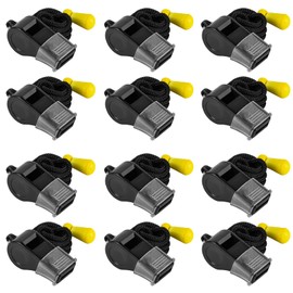 MISUYACO 12 Pack Sport Whistles with Lanyar for Coaches, Referees and Officials, Loud Crisp Sound (12 Pcs(Black))