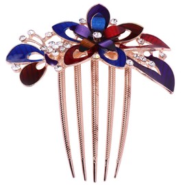 Lurrose Flower Bride Hair Side Comb Rhinestone Bridal Comb Barrette Wedding Hair Accessory for Women (Colorful)