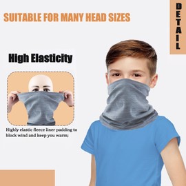 Neck Warmer Kids, Neck Gaiter Kids Fleece Windproof Winter Face Scarf Bandana Face Cover for Boys Girls Outdoor Sports (black+ grey)