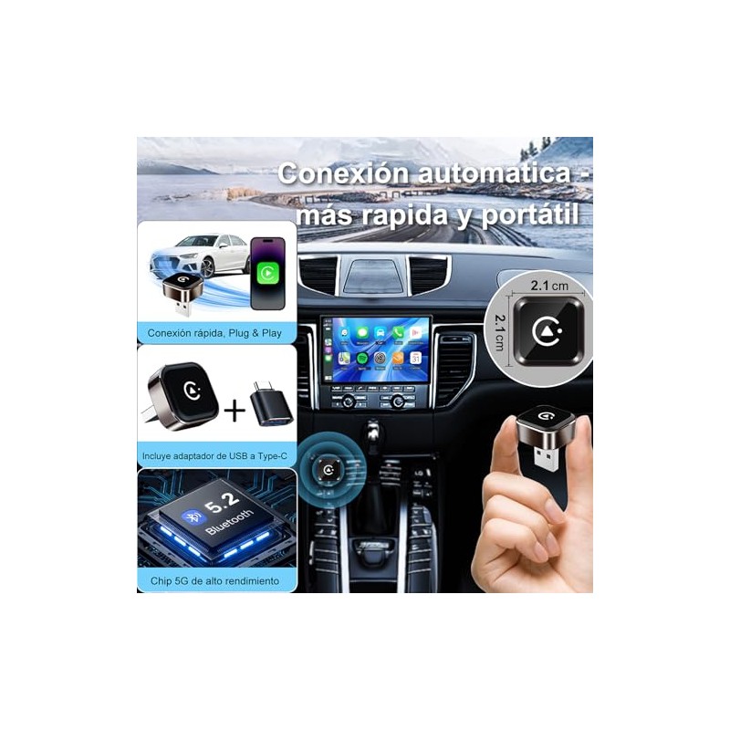 MUKEAO Adaptador Inalámbrico 2 en 1 para CarPlay y Android