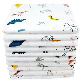 Muslin Cloths with Animal Motifs Pack of 10 | Burp Cloths Baby | Cloth Nappies 70 x 80 cm | Muslin Nappies | Öko-Tex (10 Dinos)
