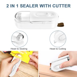 Ankilo Mini Bag Sealer, 2 in 1 Plastic Bag Sealer, Handheld Heat Sealer Portable Heat Vacuum Sealer for Plastic Bags Chip Bags Food Storage, White