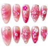 Handmade Press On Nails, Medium Almond Shape, Pink Aurora Cotton