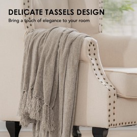 EVERGRACE Soft Chenille Throw Blanket for Couch, Cozy Plush Fuzzy Decorative Chenille Knit Throw Blanket with Tassels, Lightweight Blanket and Throws for Bed Sofa Gift Home Decor, Taupe 60"x80"