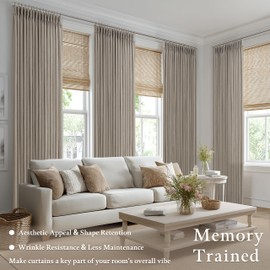 Pinch Pleated Linen Curtains 108 Inches Long 2 Panels for Living Room Bedroom Tan Brown Burlywood Taupe Drapes Back Tab Country Farmhouse Burlap Foor to Ceiling Curtains with Hooks Rings W50xL108