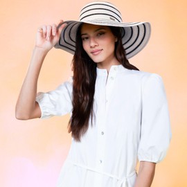 Nicole Miller Women Bucket Straw Sun Hat, White/Yellow